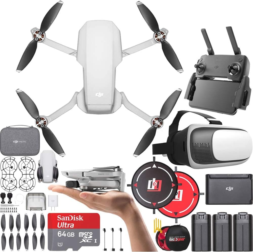 DJI CP.MA.00000123.01 Mavic Mini Quadcopter Drone Fly More Combo (Renewed) With 1 YR CPS Enhanced Protection Pack Bundle with Drone Landing Pad, 64GB Memory Card and VR Viewer