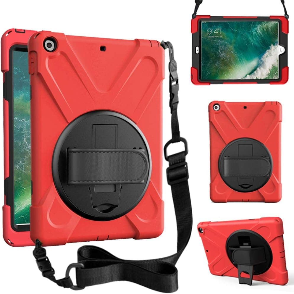 ZenRich iPad 6th/5th Generation Case, iPad 9.7 Case 2018/2017 with Rotatable Kickstand,Hand Strap and Shoulder Strap zenrich Heavy Duty Shockproof Case for A1822/A1823/A1893/A1954, Red