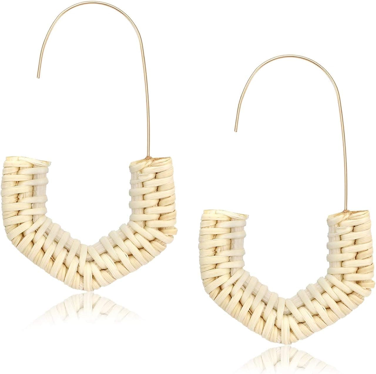 MOLOCH Rattan Earrings for Women Handmade Straw Wicker Braid Hoop Earrings Lightweight Wire Drop Dangle Earrings Fashion Jewelry