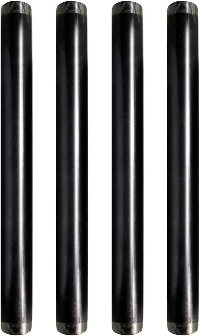 SupplyGiant 1/2 x 18 Inch Steel Black Pipe (4-Pack), Heavy Duty Industrial Malleable Steel Pipes, 1/2'' x 18'' Pre Cut Threaded Pipe Nipple For All DIY Furniture Projects And Black Pipe Shelving