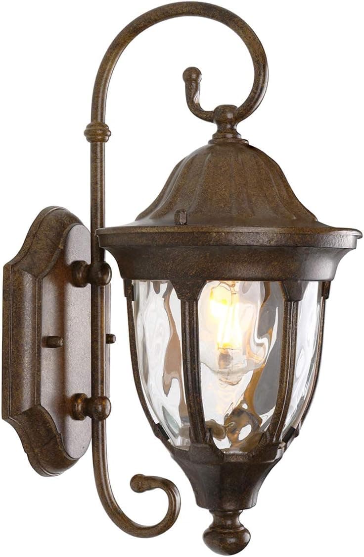 Goalplus Outdoor Wall Light Fixture for Porch One-Light E26 Exterior Wall Lantern, Antique Bronze Finish with Hammered Glass, 13 1/2" High, IP44 Waterproof, LM0406-DNS