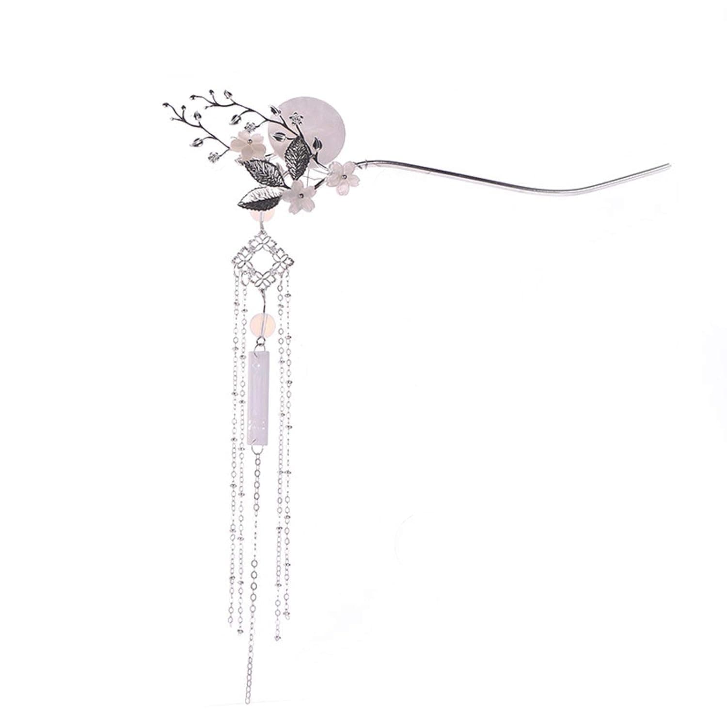 GETNOIVAS Chinese Vintage Pearl Tassel Flowers Hair Stick Hanfu Chinese Chignon Pin Chinese Traditional Headwear Bridal Hair Accessories (style:2)
