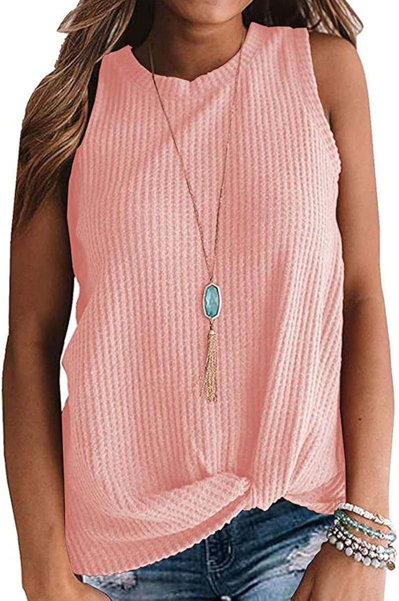 Century Star Women Casual Tank Top Twist Knot Waffle Knit Shirts Sleeveless Blouse Cute Tops