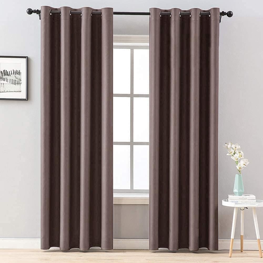 MIULEE 100% Blackout Curtains Thermal Insulated Solid Grommet Curtains/Drapes/Shades for Bedroom Living Room 2 Panels, 52" x 84", Chocolate