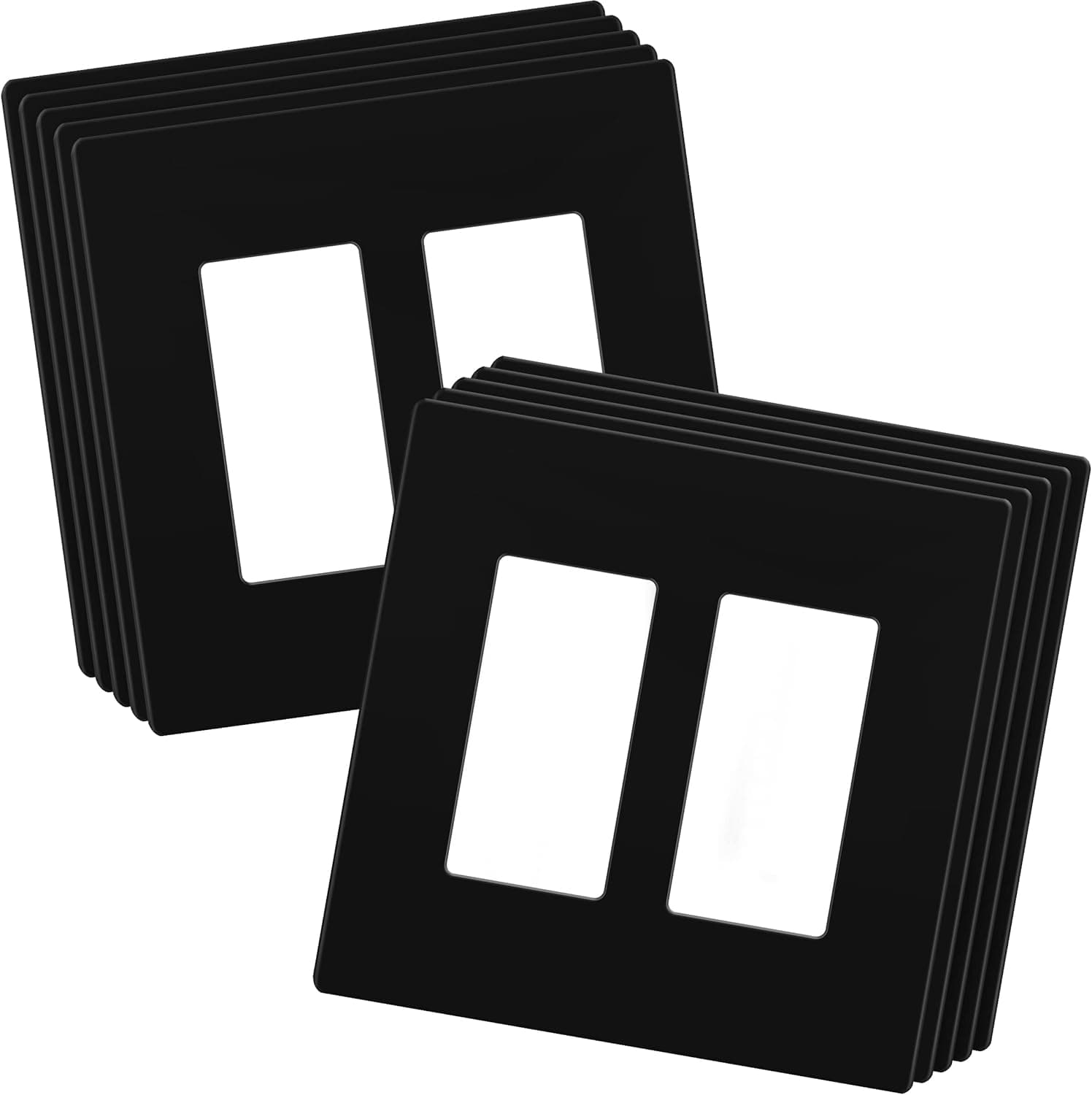 LIDER Matte Finish Double Decorator Switch Cover, Screwless Wall Plate, Mid-Size 2-Gang 4.88" x 4.92", Unbreakable Polycarbonate Thermoplastic, UL Listed, LSWP-32M-BK10P, Black, 10 pack