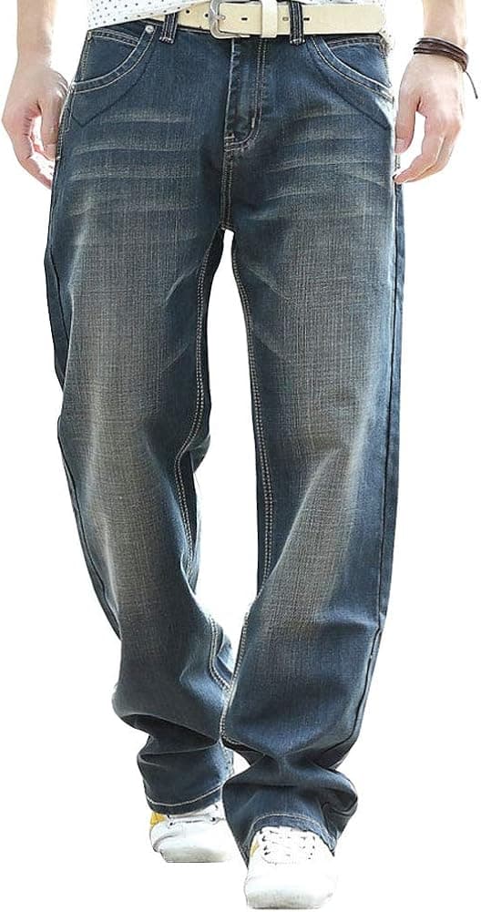 Men's Loose Straight-Leg Relaxed-Fit Jean Washed Denim Original Fit Work Dungaree