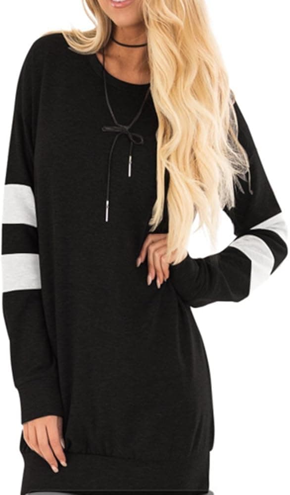 HUHHRRY Women Cotton Knitted Long Sleeve Lightweight Tunic Sweatshirt Tops