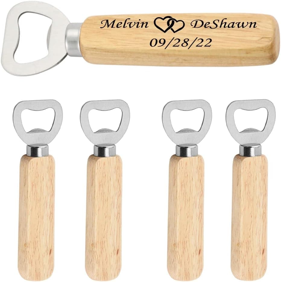Personalized Beer Bottle Opener Corkscrew Wedding Party Favors Gift for Guests Bulk Custom Wood Engraved Opener Groomsmen/Birthday/Bachelor Party Bottle Opener Gifts Wine Corkscrew(B 25PC)