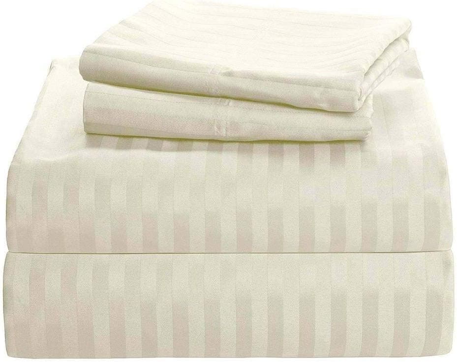 on Amazon King Size Sheets Luxury Soft 550-TC Egyptian Cotton - Sheet Set for King Size (76x80) Mattress Fits 14-16 Inches Fully Elastic Deep Pocket (Stripe, Ivory)