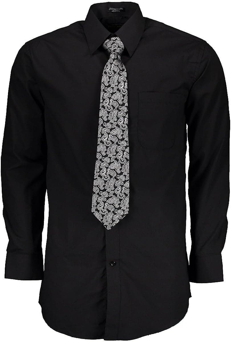 Men's Solid Long Sleeve Button Down Dress Shirt Tie Combo Set