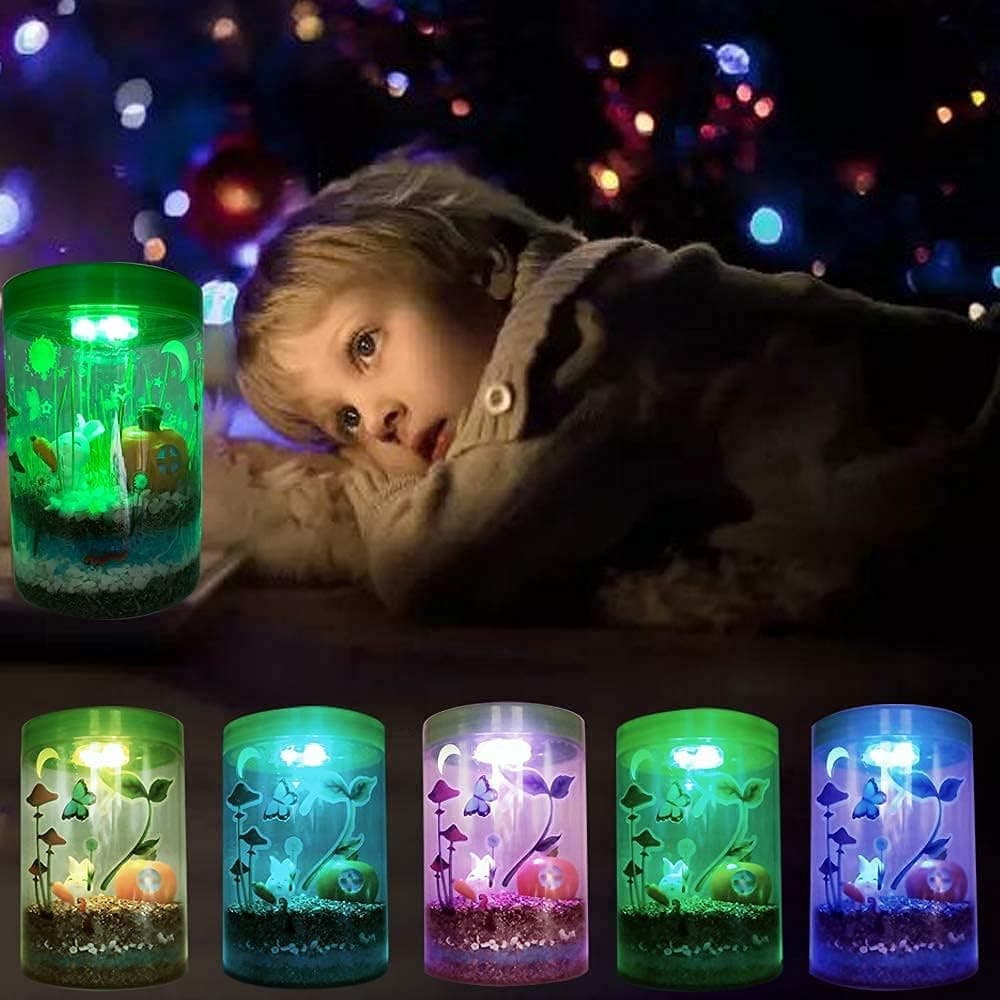 Waitahug Light up Terrarium Kit for Kids with LED Light on Lid - Stem Plant Educational Toys - DIY Your own Mini Garden in a Jar which Glows at Night - Stem Toys - Gardening Gifts for Kids Age 4-12