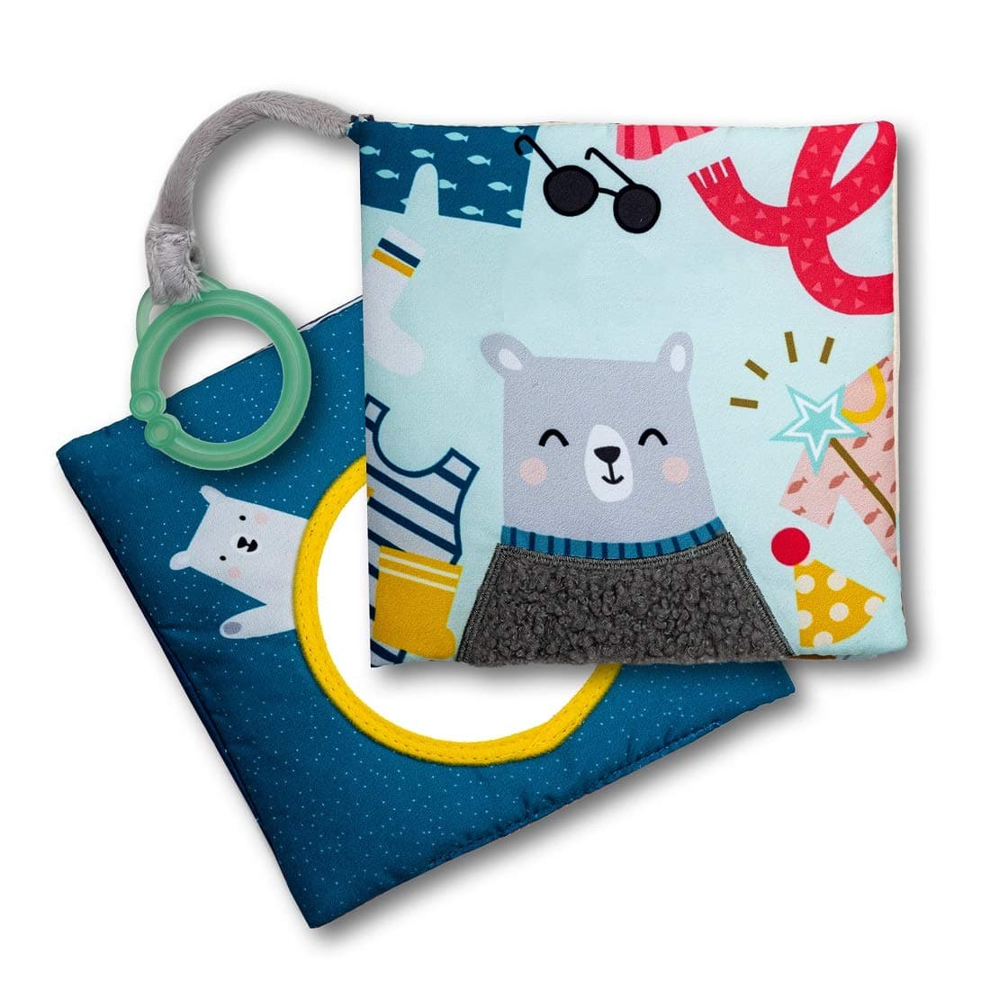 Taf Toys What Does Paul Wear Book, Interactive Soft Pages Sensory Book, Early Education Crinkle Activity Book with Textures and Baby Safe Mirror, On-The-Go Parent and Baby’s Travel Companion
