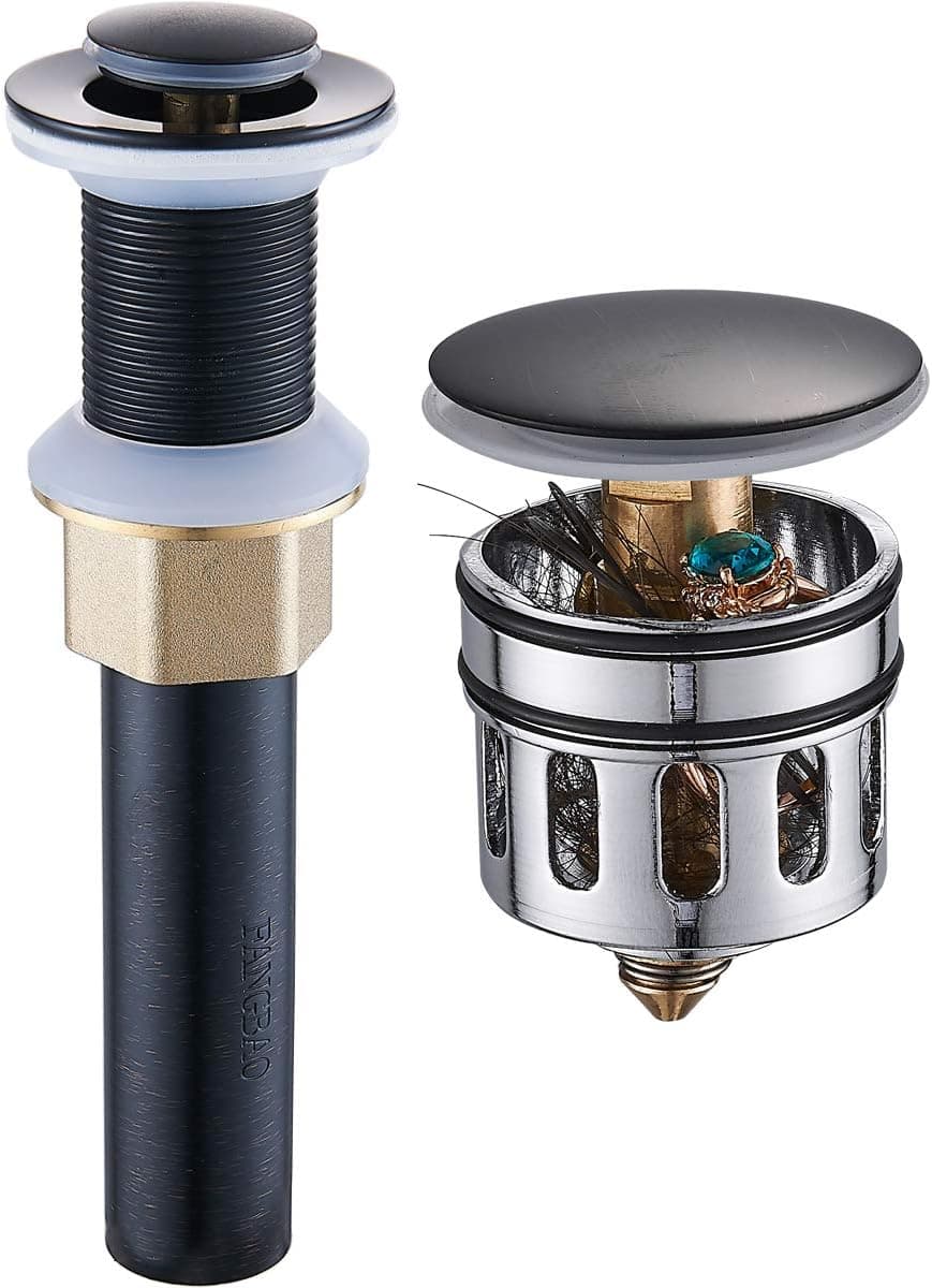 REGALMIX Oil Rubbed Bronze Pop UP Drain, Bathroom Vessel Lavatory Vanity Faucet Sink Stopper, Built-in Anti-Clogging Strainer, Fits Standard Drain Hole(1-1/2" to 1-3/4"),Without Overflow R085C-ORB…