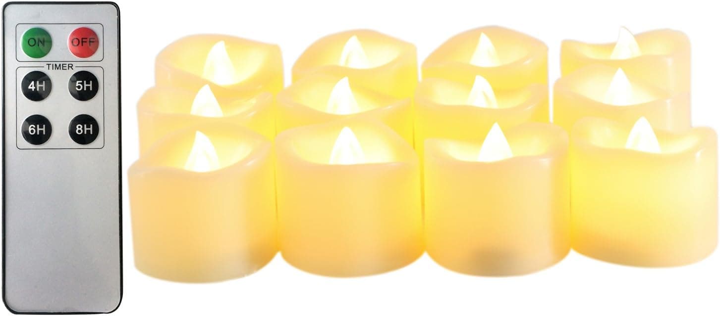 Candle Choice Flameless Candles Battery Operated LED Tealight Candles with Remote Control & Timer (Pack of 12), Yellow Light 1.5x1.5"