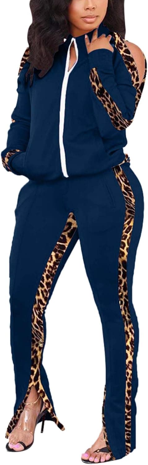 Choichic Jogging Suits for Women - Sweat Suits Set Zipper Hoodies Sweatshirt + Wide Leg Slit Pants Tracksuit Set