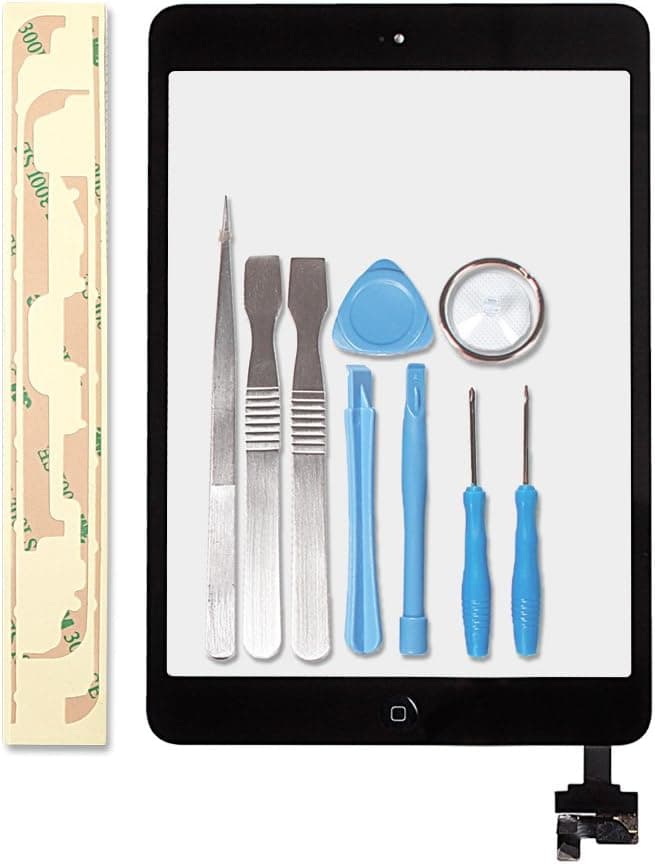 For iPad Mini Black Touch Screen Digitizer Glass Lens Panel with IC Chip and Home Button Repair Replacement with Free Tools and Adhesive