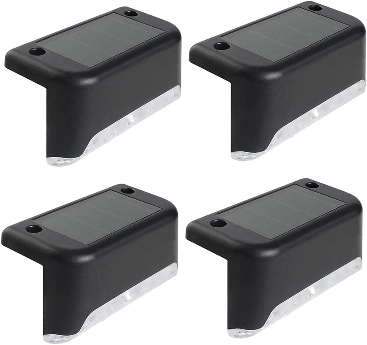 Yuehuam Solar Deck Lights, 4pcs LED IP65 Waterproof Outdoor Step Lamps for Garden Pathway Patio Stairs Steps Fence- Black Shell+ Warm White Light