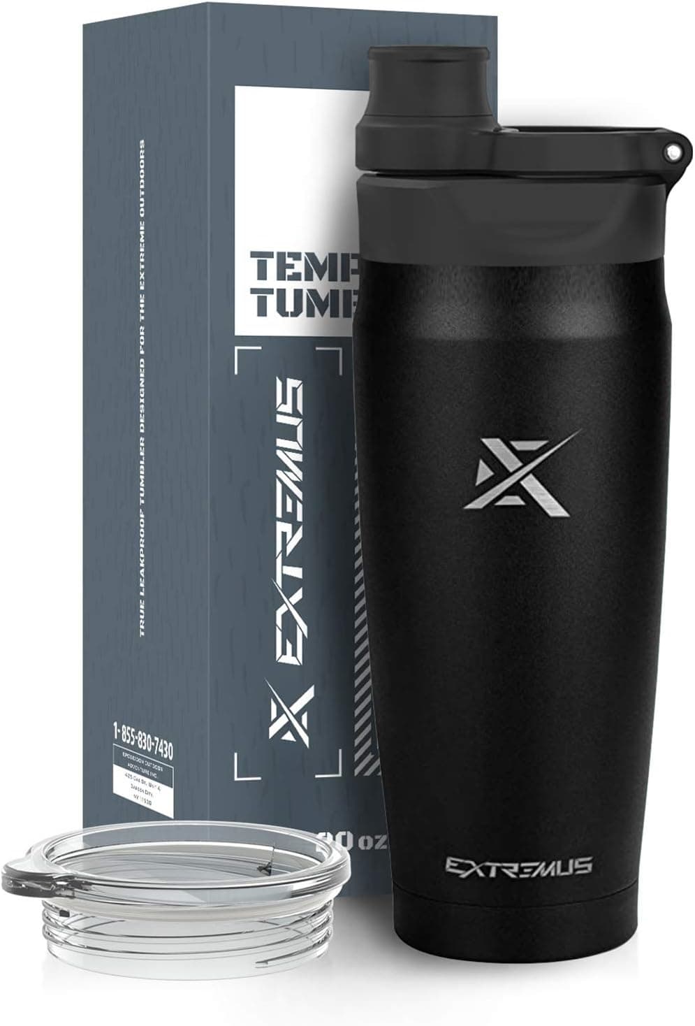Extremus Temps Travel Mug Stainless Steel Vacuum Insulated Coffee Tumbler, Upgraded 100% Leakproof Water Bottle Lid And Easy-to-sip Coffee Lid, Coffee Travel Mug (20 oz, Black Ops, 2 Lids)