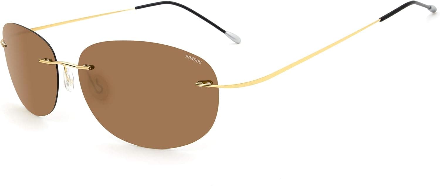 RONSOU Ultralight Rimless Polarized Sunglasses for Men Women Vintage Titanium Frameless Colorful Fashion Shades