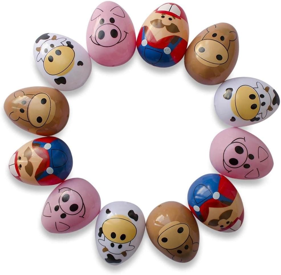 Set of 12 Assorted Farm Animal Cow Pig Horse Plastic Easter Eggs