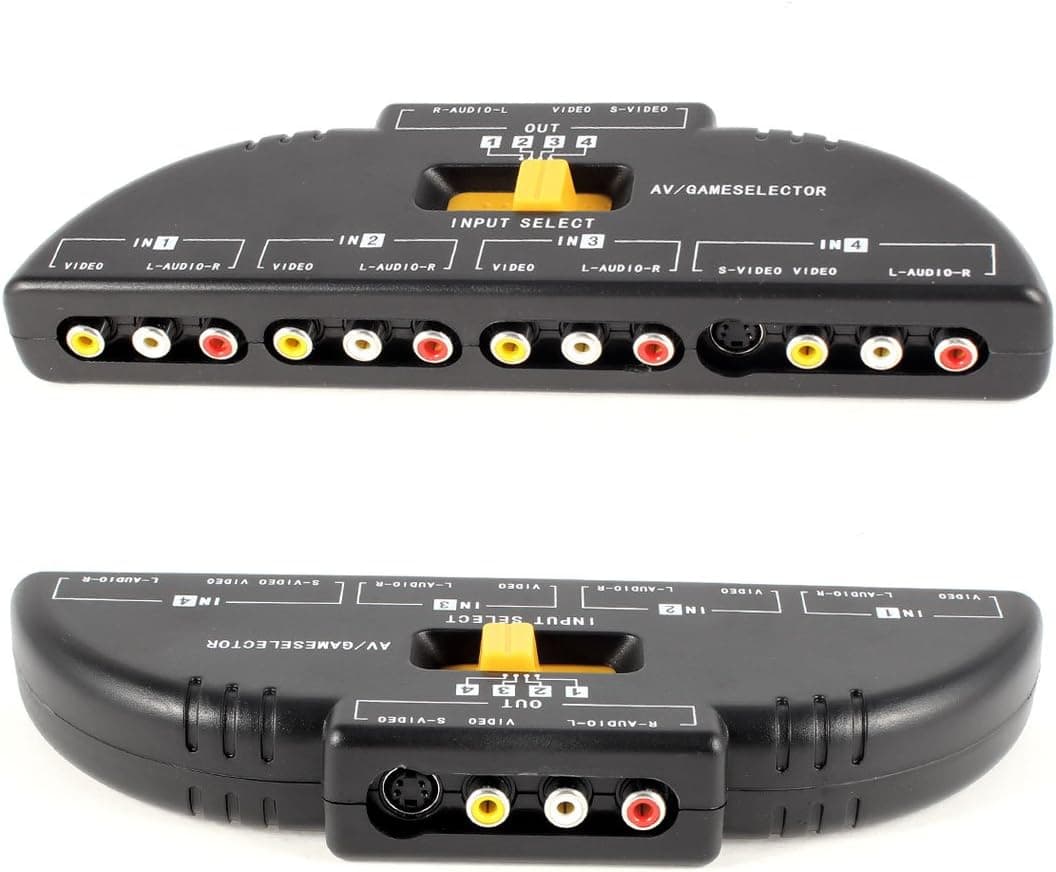 uxcell 4-Way Audio Video AV RCA Switch Game Selector Box Splitter Black