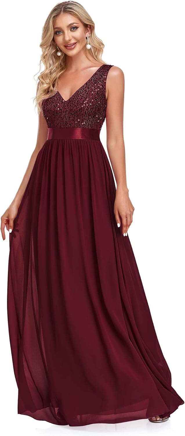 Ever-Pretty Women's Sequin Double V-Neck Chiffon Backless Maxi Formal Evening Party Dress 0146A