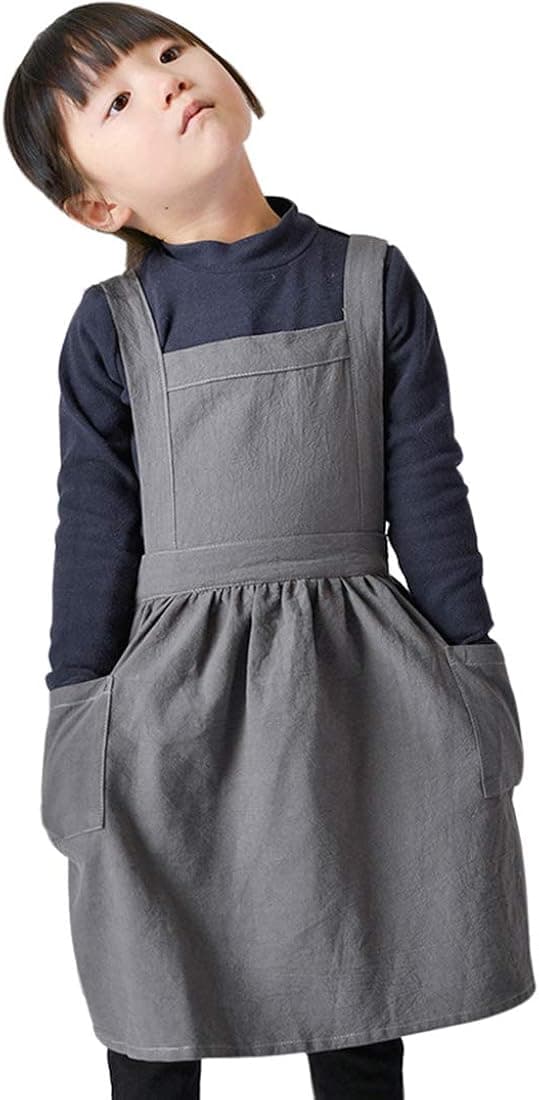 Freahap Kids Vintage Aprons Pinafore Apron for Girls Boys Cotton Linen Aprons for Childrens