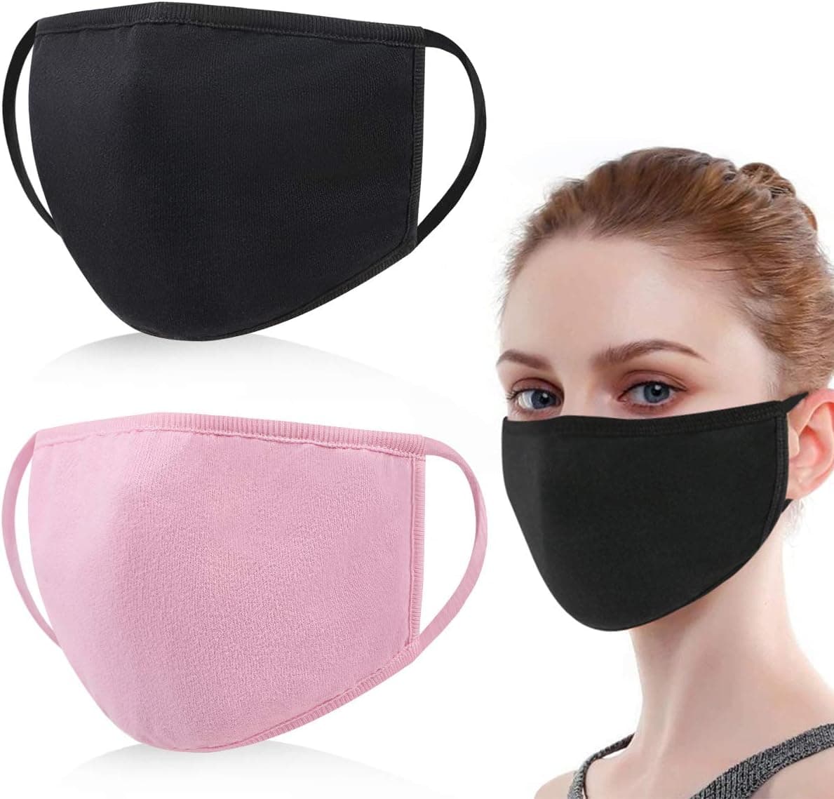 KISSBUTY 2 Pack Women Mouth Mask Anti Dust Face Mouth Mask Mouth Mask for Adults, Pink and Black 3 Layers Cotton Face Mask for Cycling Camping Travel (2)