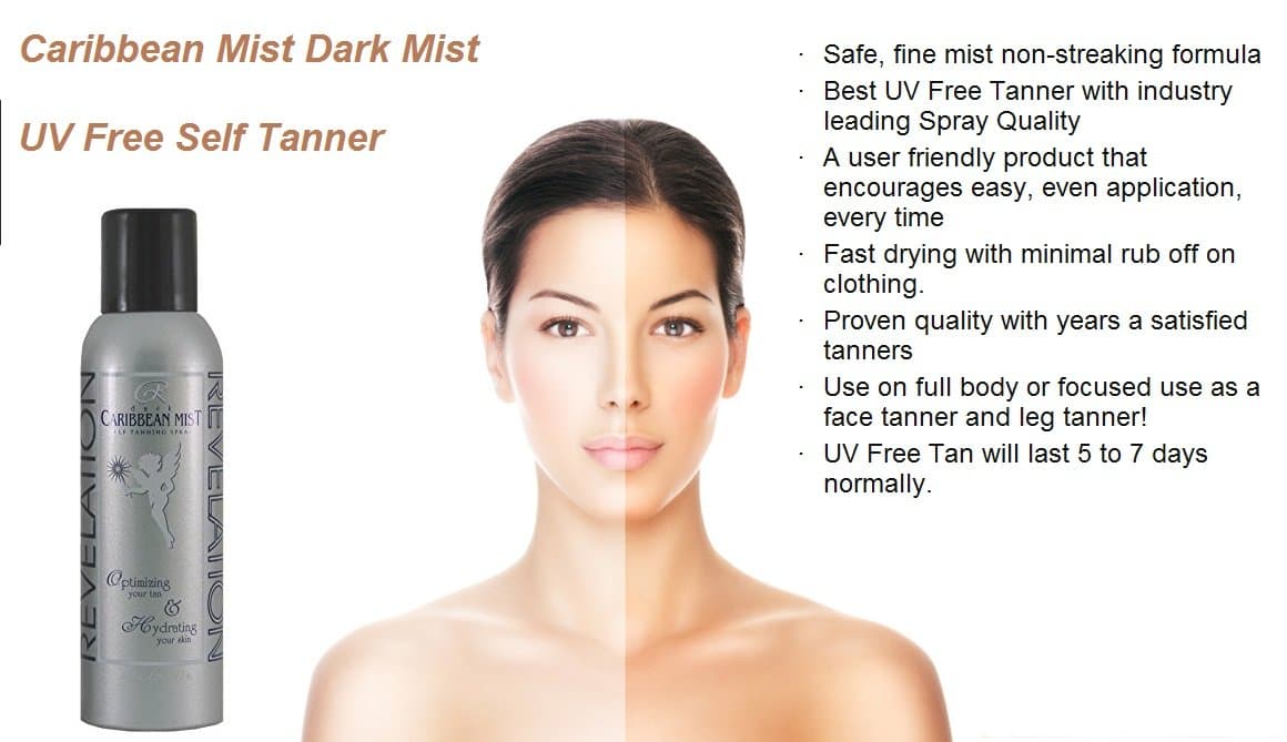 Revelation Caribbean Mist Organic and Natural Sunless Self Tanning Spray, UV Free Instant Tan for Long Lasting Sun-Kissed Glow, Face and Body, Dark-Medium Skin tones, 7 oz
