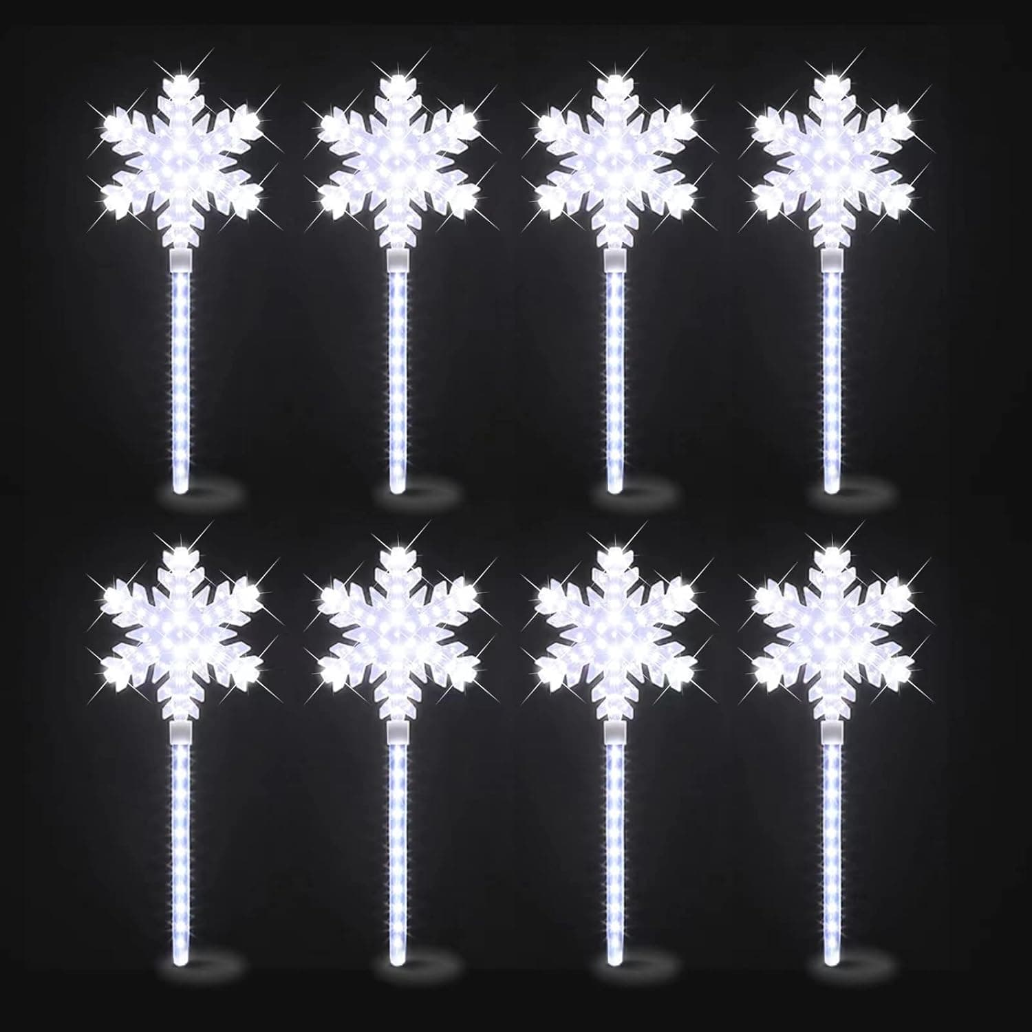 JUSTPRO Super-Bright Shooting 25.6Inch 1136LED Snowflake Lawn Stake Light White 8Stakes Total Christmas Outdoor Decoration with UL Standard Adaptor for Outdoor Pathway Lawn Holiday Party Home