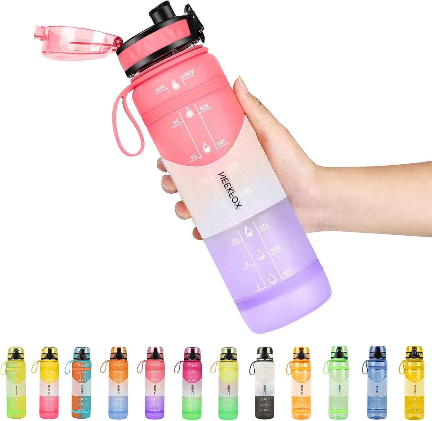 NEEKFOX Water Bottle, 34oz Gallon Water Bottles with Large Wide Mouth, Leakproof Anti-slip Durable BPA Free Tritan Water Jug, hydro jug with Removable Strainer for Fitness, Gym, Outdoor Sport