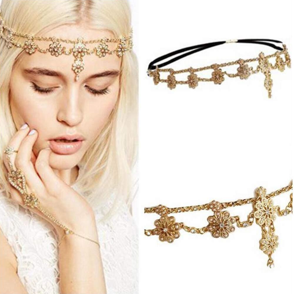 YERTTER Women Boho Vintage Silver Gold Head Chain Headpieces Hair Accessories Party Hair Jewelry for Women and Girls (Silver)
