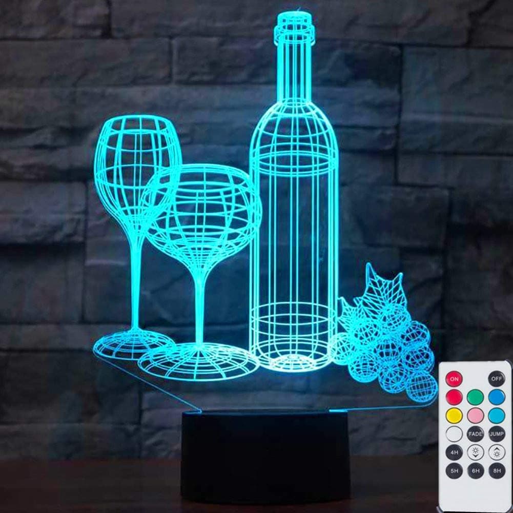Wine Cup Bottle 3D Illusion Night Lamps,Remote Control 7 Colors Touch Switch Table Desk Lamps Holiday Xmas Birthday Home Decoration Lighting.