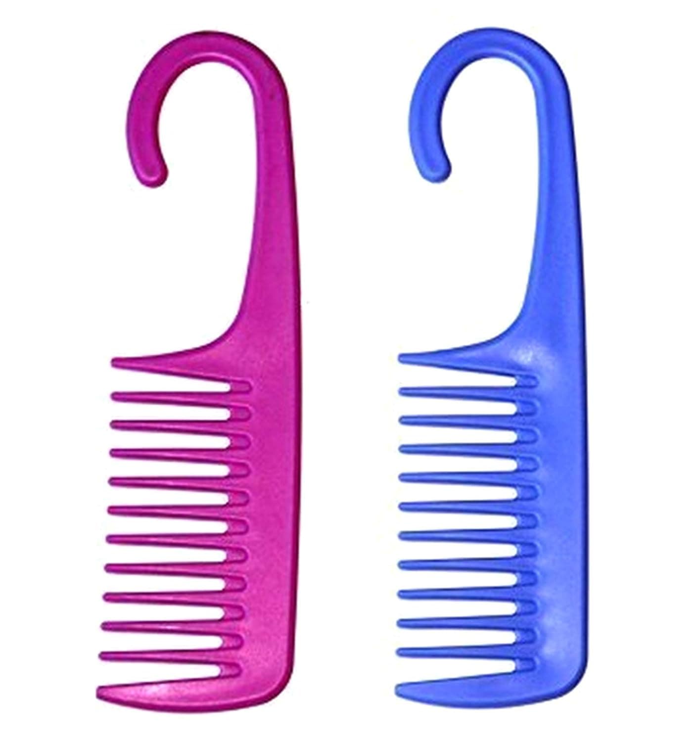 2 Assorted Color Wide Tooth De-tangling/Conditioning Shower Comb w/Hook for hanging By ALAZCO