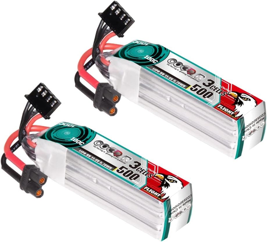 2 Packs CODDAR 500mAh 3S 11.4V 100C HV LiPo Battery with XT30 Connector for 3S Brushless Micro Drone Racing Drone FPV Quads Quadcoper, CD3S500100HV
