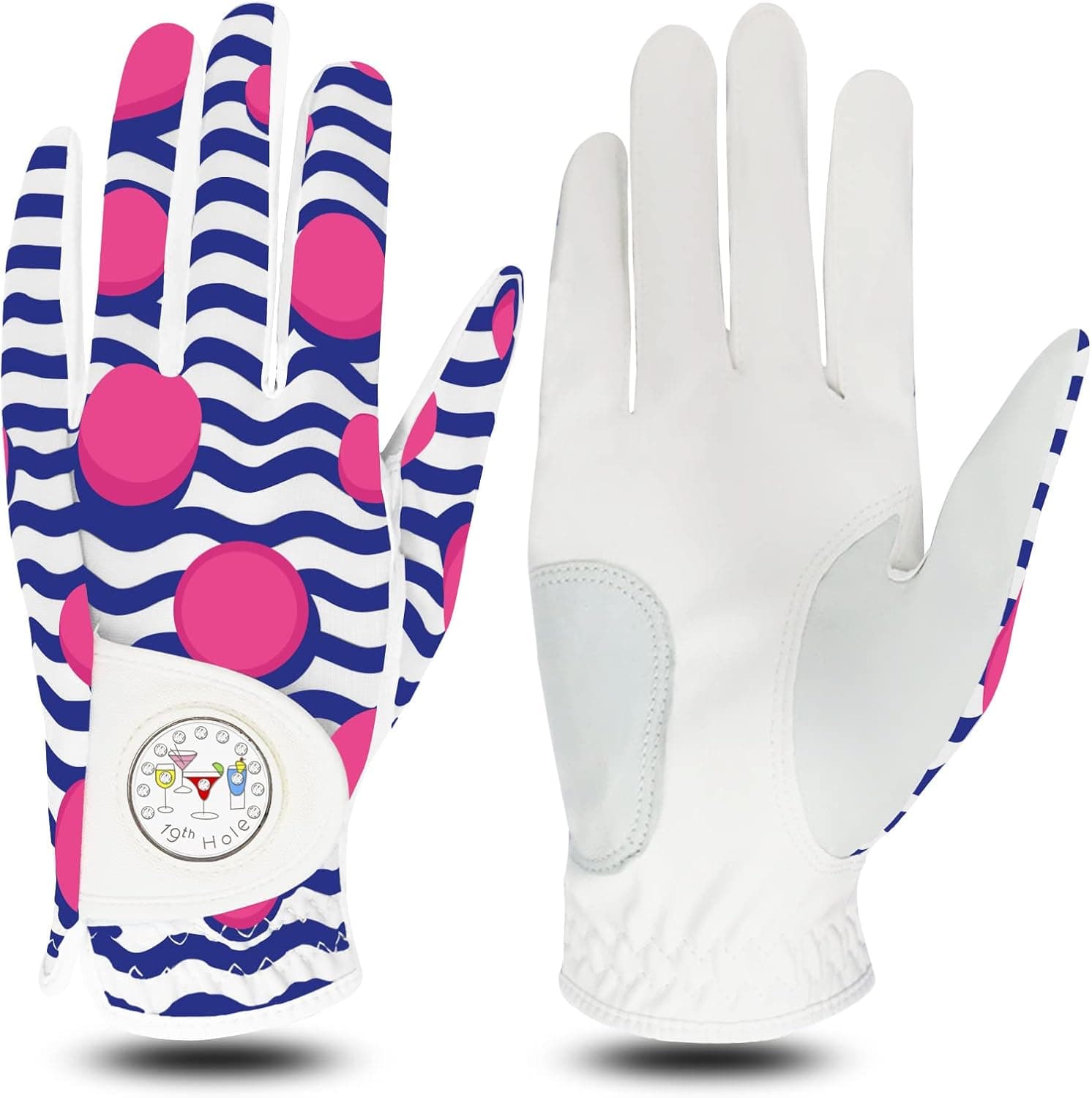 FINGER TEN Golf Gloves Women Left Right Hand Leather with Bling Ball Marker Value Pack, Colored Glove for Right Left Handed Golfer All Weather Grip