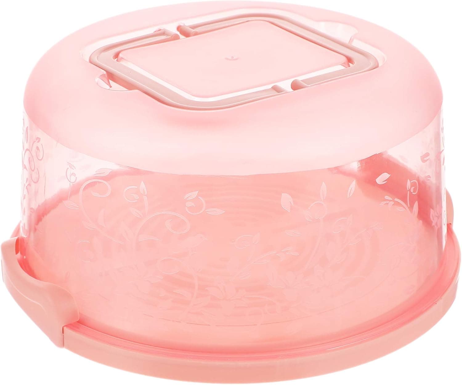 Hemoton Pink Round Cake Box Carrier Plastic Muffin Pie Carrying Box Bakery Dessert Container Holder with Handle Snap Cake Box Keeper 25X25X13CM