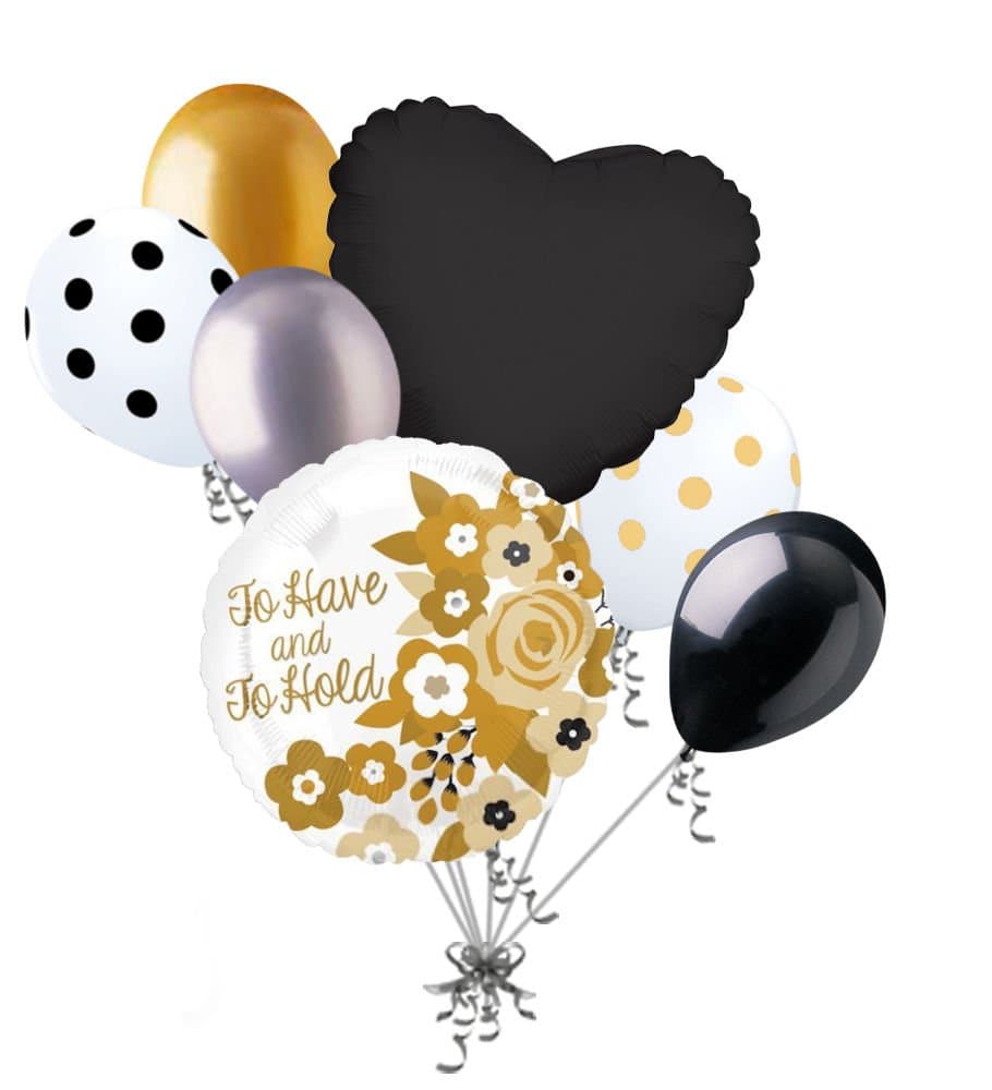 7 pc To Have & To Hold Gold Black Flowers Balloon Bouquet Wedding Bridal Shower
