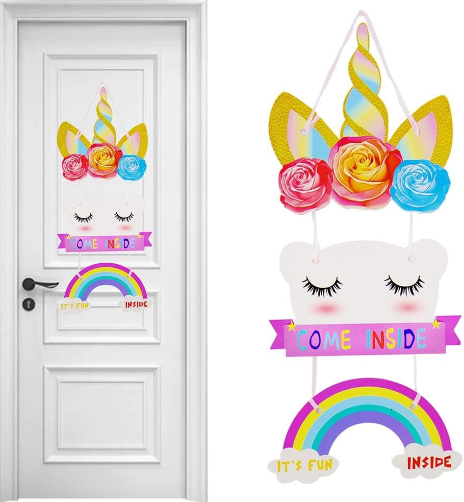 Formemory Unicorn Door Sign, Magical Unicorn Door Hanger Rainbow Girl Birthday Party Decoration