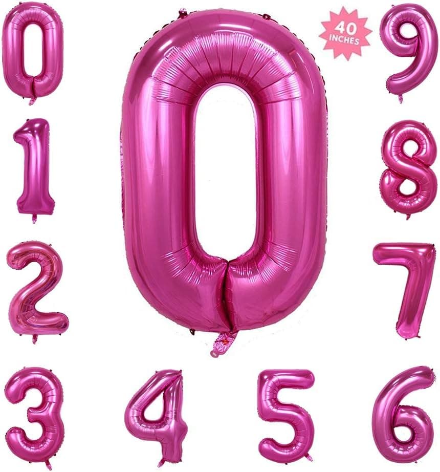 40 Inch Pink Jumbo Digital Number Balloons 0 Huge Giant Balloons Foil Mylar Balloons for Birthday Party,Wedding, Bridal Shower Engagement Photo Shoot, Anniversary