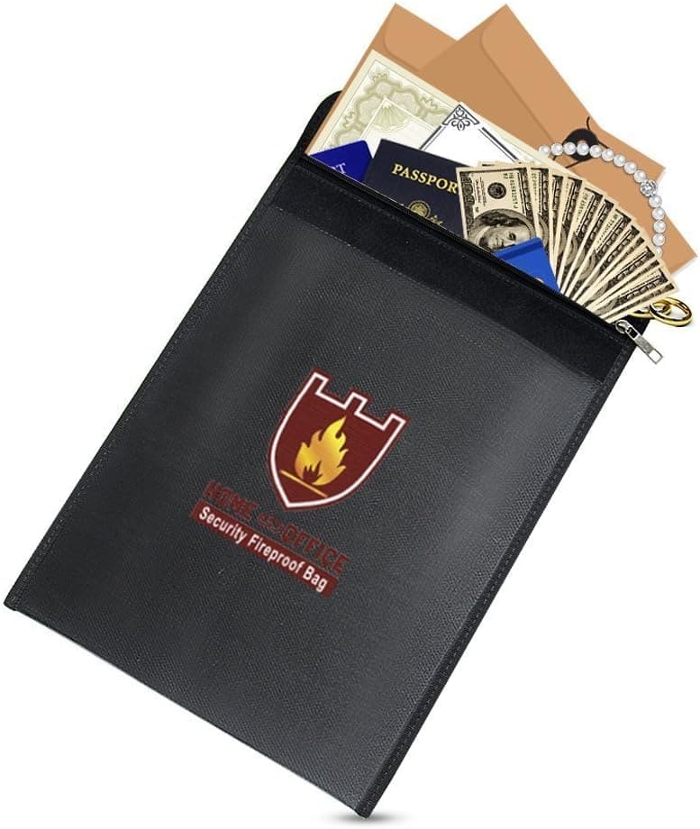 Fireproof Document Bag, Double Layer Fireproof and Waterproof Safe Bags, Zipper Closure, Storage Pouch Carrier for Money Passport Files and Other Valuables Safes (15''X11'', Black)