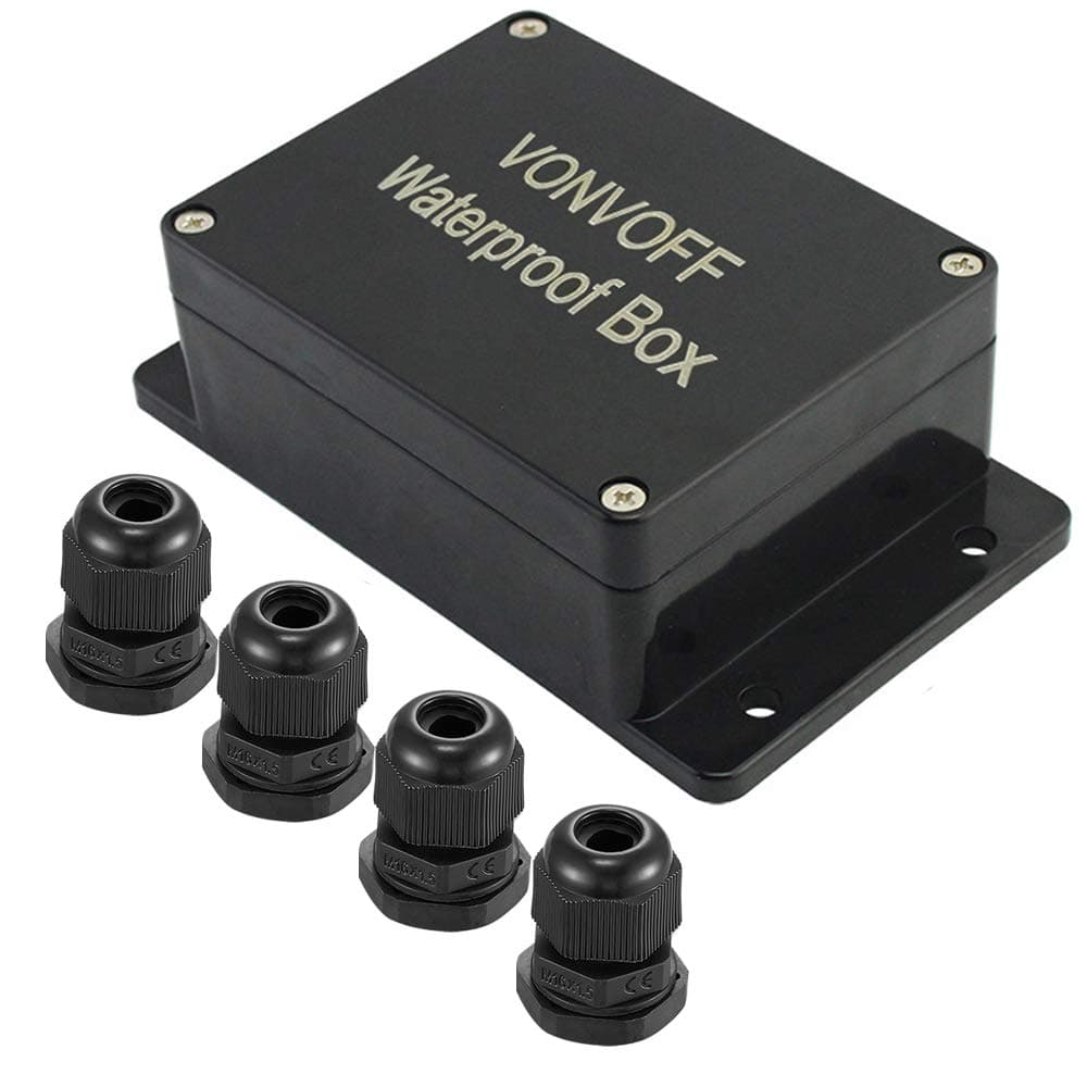 VONVOFF DIY Electrical Box , Universal Junction Box ,Dustproof Waterproof IP65 ABS Plastic Box ,Enclosure with Fixed Hole and 4pcs x M16 Cable Gland ,3.94 x 2.68 x 1.97 inch (100 x 68 x 50 mm) (black)
