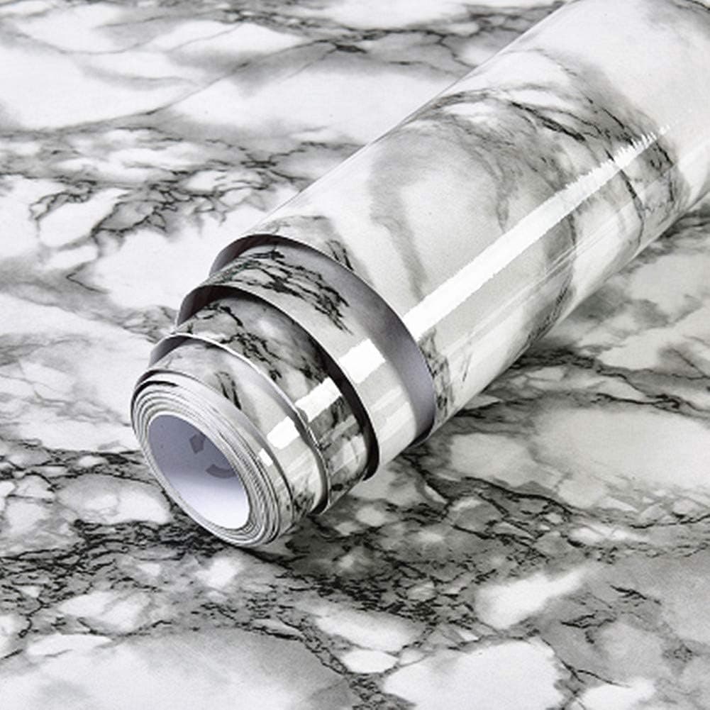 Emoyi Granite Look Marble Sticker Gloss Film Vinyl Self Adhesive Counter Top Peel and Stick Wall Decal 12''x79'' (Black)