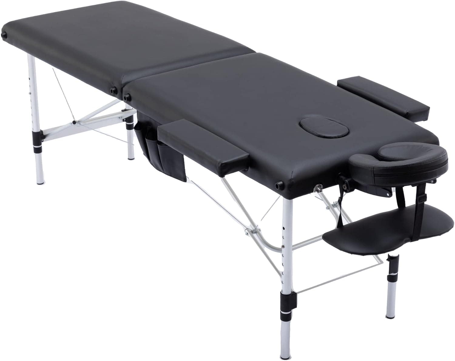 civama Massage Table Massage Bed Portable, 26 LBs Light Weight 2 Section Foldable Tattoo Bed Facial Care Spa Lash Bed Height Adjustable Sturdy Aluminum Frame with Accessories Carrying Bag, Black
