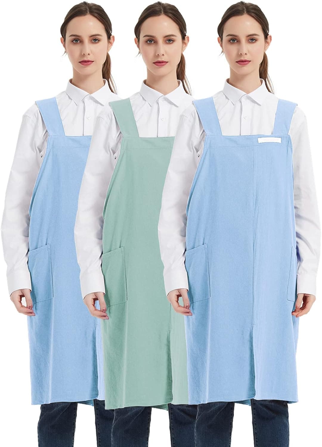 ZEXUIRU Cotton Linen Aprons for Women and Men,Cross-Back Gardening Work Apron Large Pockets for Cooking,Baking,Crafting