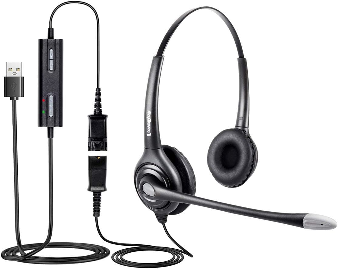 VoiceJoy USB Plug Headphone Call Center Comfort Noise Cancelling Headset with Quick Disconnect to USB Adapter for Laptop,PC,Skype,Zoom,Webinar,Call Center,Office