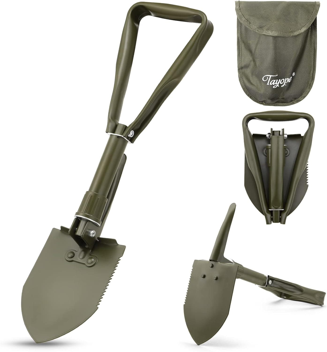 22.8 Inches Military Folding Camping Shovel, w/Pick Foldable Tactical Shovel for Gardening, Camping, Hiking, Outdoor, Backpacking, Emergency (Olive)