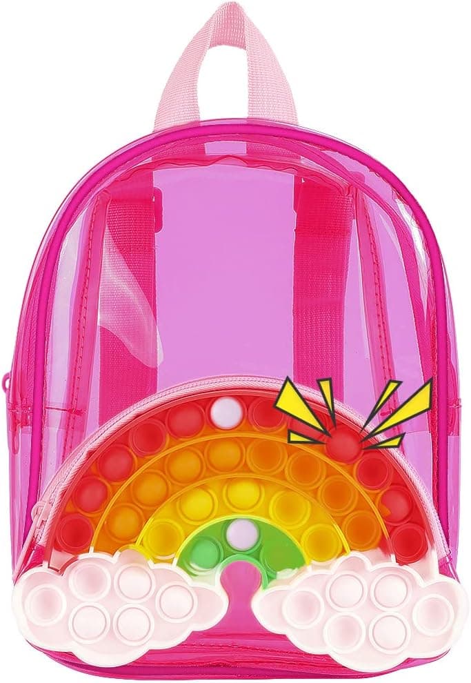 CarJoy Pop Backpack for Girls,Pop Purse Fidget Mini Clear Backpack,Rainbow Fidget Gifts Pop Bag Sensory Toy,Children's Day Party Favors Gift for Kids Toddler,Stress Relief (Pink)