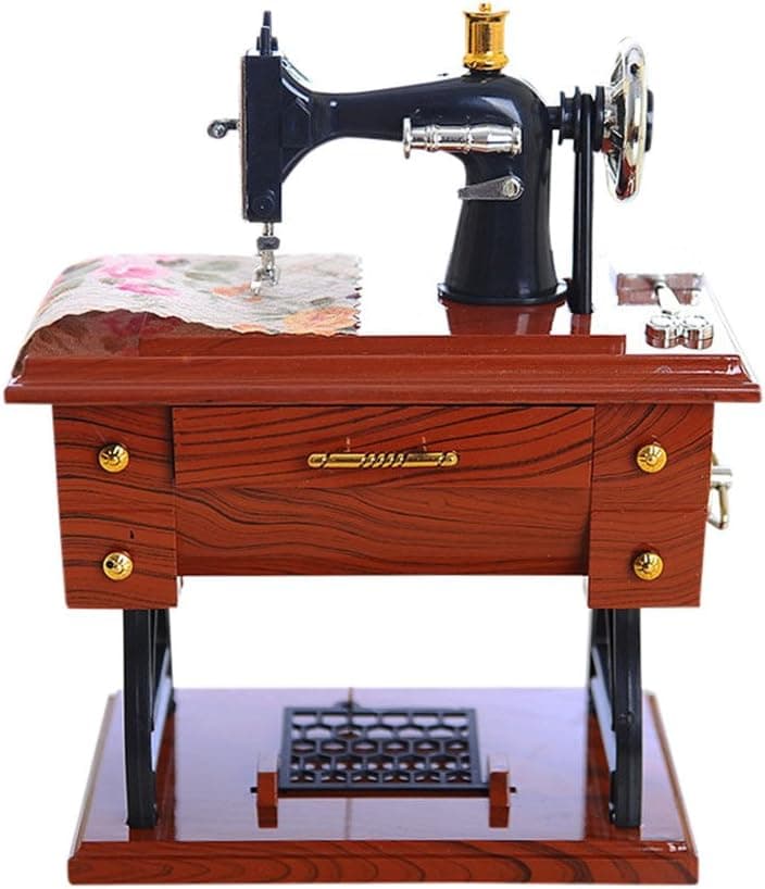 Vintage Music Box - Mini Sewing Machine Music Box - Retro Nostalgia Style Mechanical Birthday Gift for Girls & Boys - Castle in The Sky or Alice Music - Vintage Sewing Machine Music Box (S)