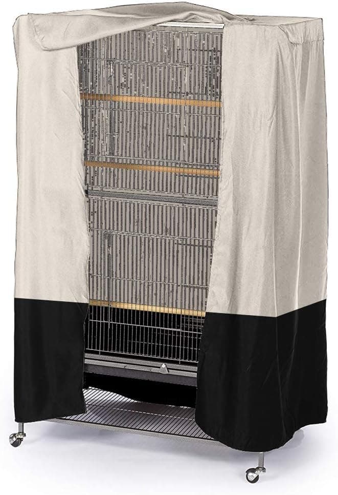 Large Bird Cage Cover, Large Parrot Cage Cover, Pet Cockatiel Cage Dust Cover , Universal Good Night Bird Cage Protector Shield, Durable Fabric (Cream White+Black)